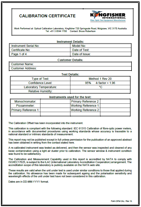 Calibration Certificate (ISO9001)