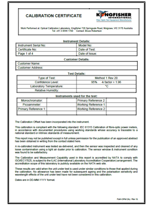 Calibration Certificate (ISO9001)