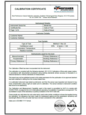 Calibration Certificate (ILAC/NATA)
